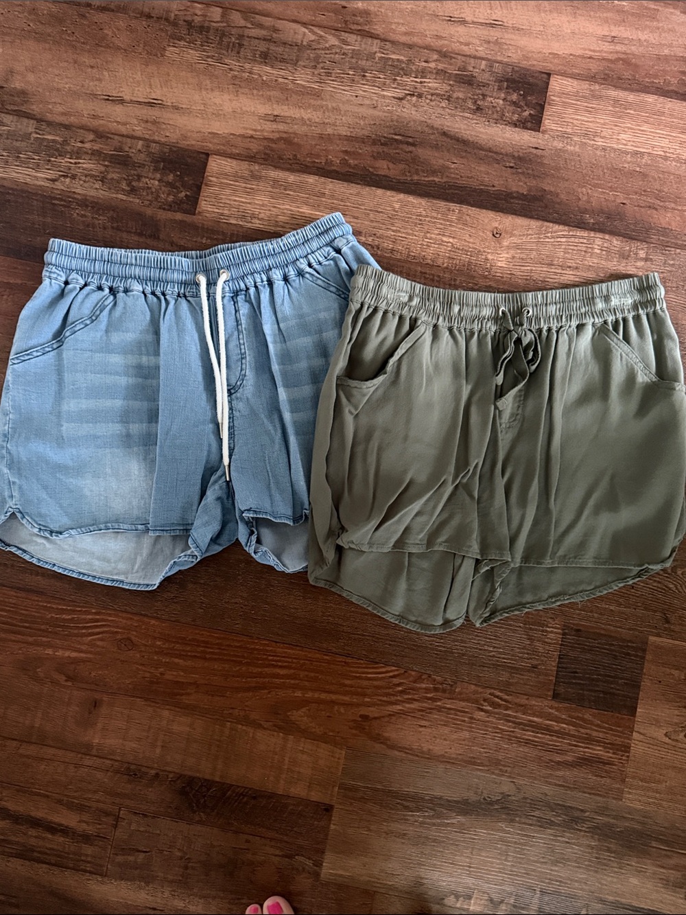 Grace & Lace Women's High Waist Shorts - Light Blue & Olive Green